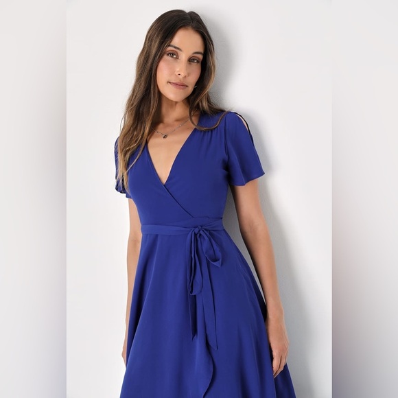 NWT Lulus Rise to the Occasion Royal Blue Midi Wrap Dress - Picture 5 of 10